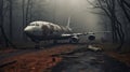 Abandoned Plane In Foggy Forest: Detailed Hyperrealism By Nicolas Bruno