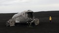 Abandoned plane wreck DC3, Solheimasandur beach, Iceland Royalty Free Stock Photo