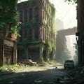 Abandoned Post-Apocalyptic City, Overgrown Ruins, Zombie Ruins, Abstract Generative AI Illustration
