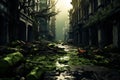 Abandoned Postapocalyptic green street. Generate Ai