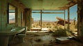 Abandoned Bathroom With Desert View: Uhd Matte Painting By Duffy Sheridan