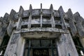 Abandoned pump-room building in Tsimlyansk, Russia, Soviet modernism era brutalism style