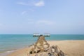 Abandoned quay with blue ocean and sky as background Royalty Free Stock Photo