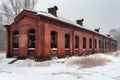 Abandoned rail station winter. Generate AI