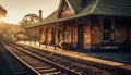 Abandoned railroad station, old fashioned architecture vanishing generated by AI