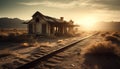 Abandoned railroad track, old ruin, rusty transportation generated by AI