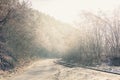 Abandoned railroad tracks frosty morning. Dark aesthetic Royalty Free Stock Photo