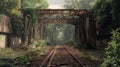 Abandoned Railroad Tracks Leading Through a Lush Forest Royalty Free Stock Photo