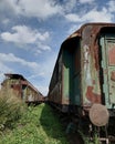 abandoned railway with old decayed trains