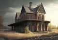 Abandoned railway station building. AI Generated