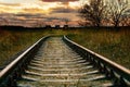 Abandoned railway at sunset. Signs of railway deadlock