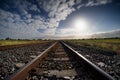 Abandoned railway track lighted by moonlight Royalty Free Stock Photo