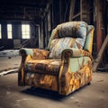 Abandoned Recliner: A Nature-inspired Camouflage In Opulent Fabrics Royalty Free Stock Photo