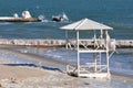 Abandoned Rescue Station. Beach tower on the Black Sea in winter Royalty Free Stock Photo