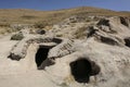 Abandoned residential caves near rock village Kandovan. Iran