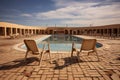 Abandoned resort with an empty swimming pool Royalty Free Stock Photo