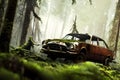 abandoned retro car in a jungle Royalty Free Stock Photo