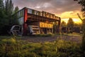 abandoned retro drive-in theatre overtaken by nature