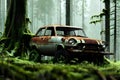 abandoned retro old car in a forest Royalty Free Stock Photo