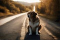 Abandoned road dog cute deplorable holiday retriever lonely pet derelict friends route leaves friendship sad vacation path