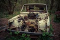 Abandoned and robbed old cars standing in the open air