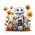 Abandoned robot with flowers