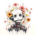 Abandoned robot with flowers