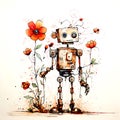 Abandoned robot with flowers