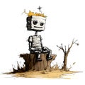 Abandoned robot sit on tree stump Royalty Free Stock Photo