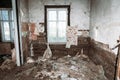 Abandoned room with broken window.Interior Old wooden house in village Royalty Free Stock Photo