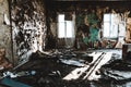 Abandoned room with broken window.Interior Old wooden house in village Royalty Free Stock Photo