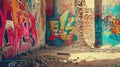 Abandoned Room Covered in Graffiti Royalty Free Stock Photo