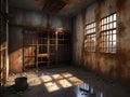 abandoned room with old doors, windows and walls Royalty Free Stock Photo