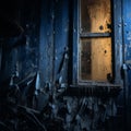 an abandoned room with peeling paint and broken windows Royalty Free Stock Photo