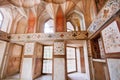 Abandoned room of Persian palace Hasht Behesht with historical fresco on the walls