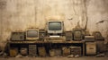 Abandoned Room With Vintage-influenced Computers And Monitors Royalty Free Stock Photo