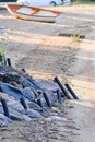 Abandoned rowboat on the beautiful beach