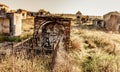 Abandoned ruin cemetery and overgrown landscape