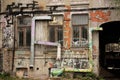 Abandoned ruined buildings with graffiti walls in Kyiv