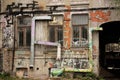 Abandoned ruined buildings with graffiti walls