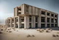 concrete industrial brutalist building in desert landscape