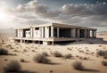 concrete industrial brutalist building in desert landscape