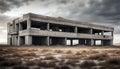 abandoned concrete industrial brutalist building in desert landscape