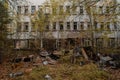 Abandoned ruined multi storey building located in the Chernobyl ghost town