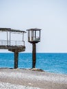 Abandoned and ruined piers on the seashore