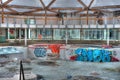 Abandoned and ruined swimming pool on hotel