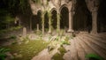 Abandoned ruins of a fantasy gothic temple or tomb. 3D illustration