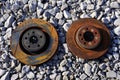 Abandoned and rusted brake rotors Royalty Free Stock Photo