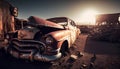 Abandoned rusty car in the desert of Arizona, USA.