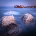 Abandoned rusty ship Edro III near Pegeia, Paphos, Cyprus Royalty Free Stock Photo